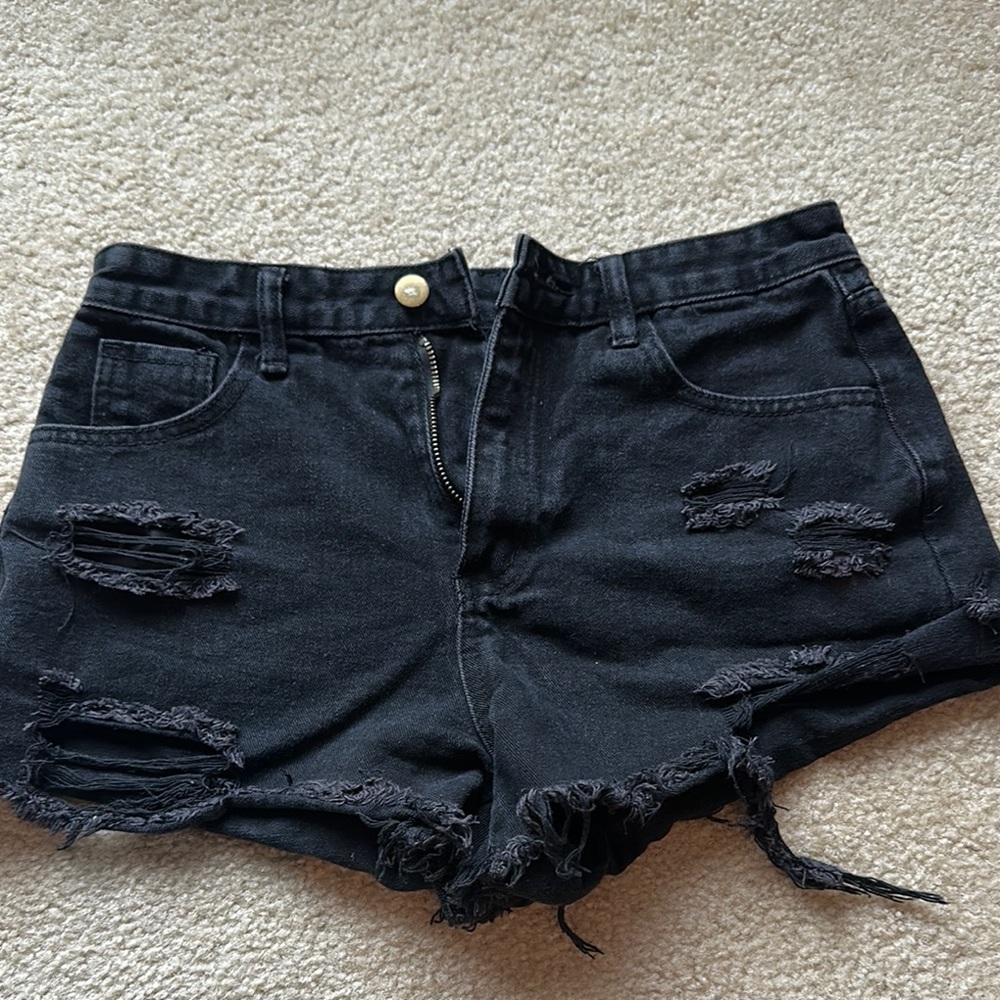 Black Distressed Denim Shorts